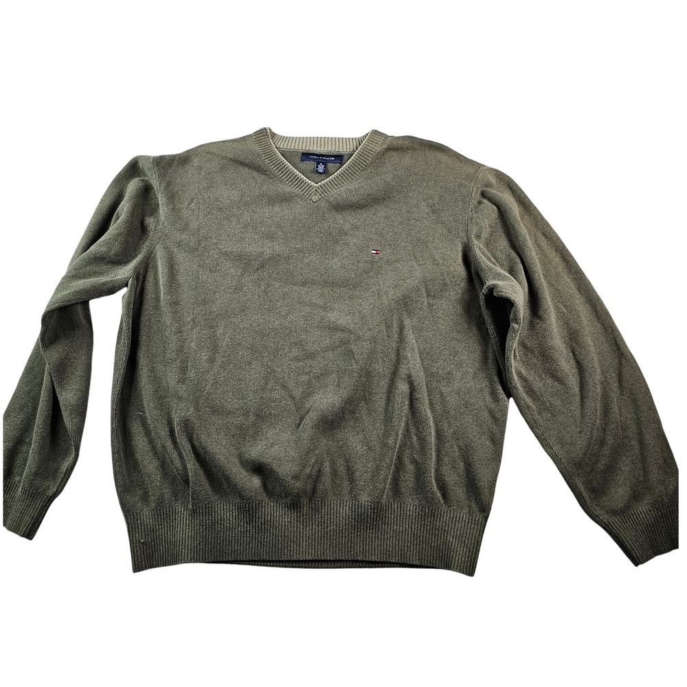 Tommy Hilfiger V Neck Sweater Men's XL Olive Green‎ Long Sleeve